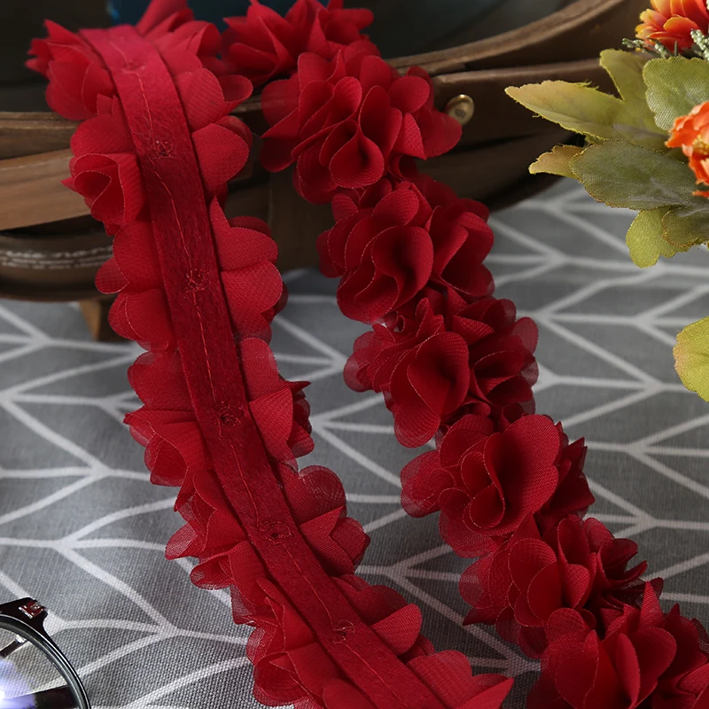 26 Blumen 14 Farben 3D Chiffon-Blumen DIY 5cm Breite Spitzenborte Spitzenband Dekoration Kleidungszubehör Ohne Stirnband – Detail 8