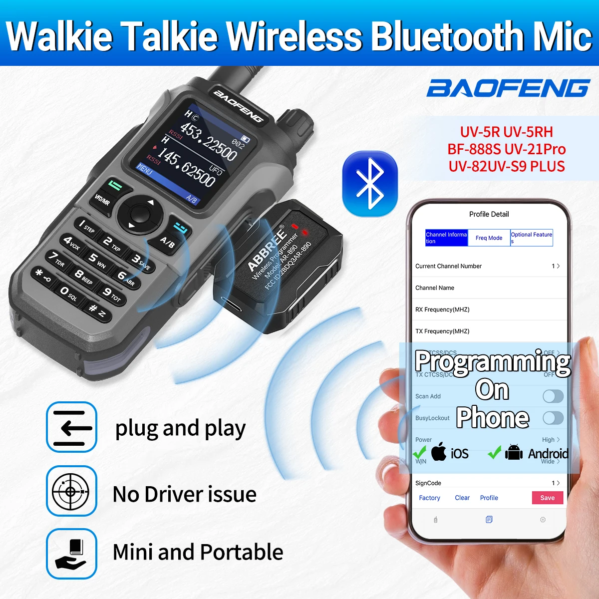 ABBREE Programador Bluetooth para walkie talkie Baofeng UV-5R - imagen 3