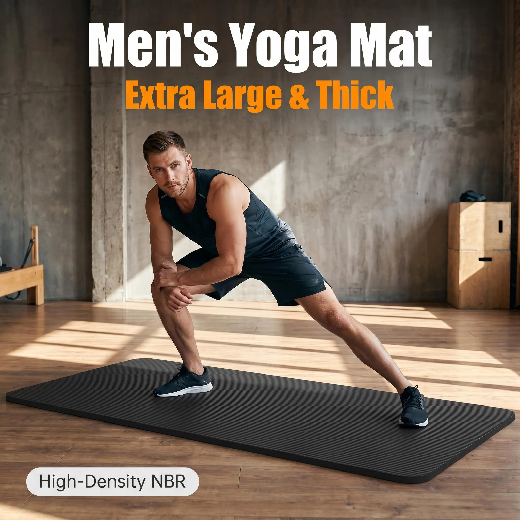 Men's Yoga Mat Pilates Fitness Mat 20/15mm Thickness 200cm Length Non Slip NBR Push-up Washable Gym Mats Biomimetic Elasticity