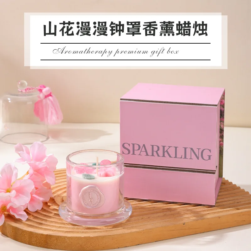 

Pink Romantic Glass Cover Creative Smoke-free Aromatherapy Candle Cup Gift. Handmade Fragrance Creative Gifts Accompanied Gifts