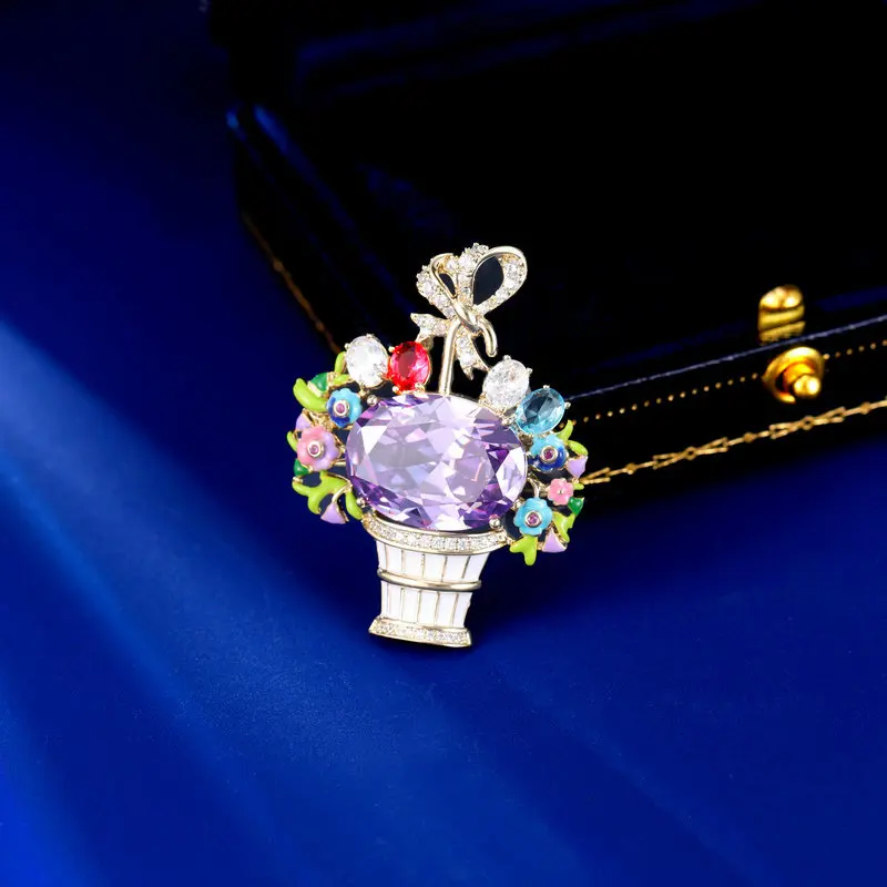 Abbigliamento Cardigan Spilla fissa per vestiti Accessori per abiti Spilla per cesto di fiori con olio a goccia color smalto