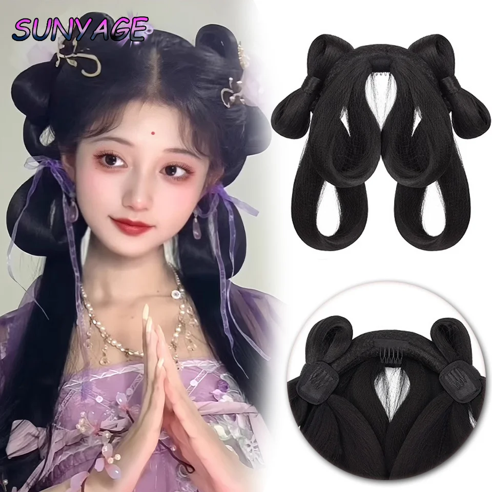 

SUNYAGE Synthetic Ancient Costume Hanfu Wig Lazy Hairband Ancient Tang Style Versatile Bun Ancient Style Cushion Hair