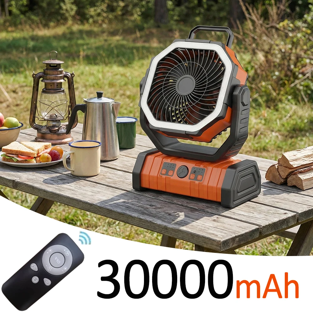 Multi-functional 30000mAh Outdoor Fan with 270° Rotation 3 Brightness LED Lights USB Rechargeable for Camping Fishing Hiking Fan