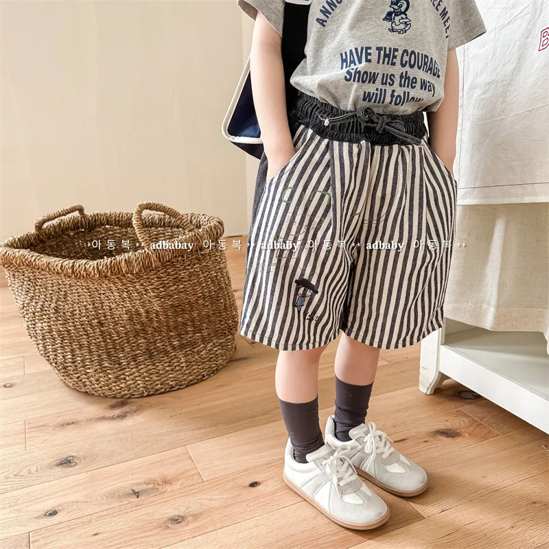 

2024 Summer New Baby Striped Shorts Children'a Fashion Denim Pants Boys Girl Casual Jeans Toddler Loose Clothes 1 To 7 Years