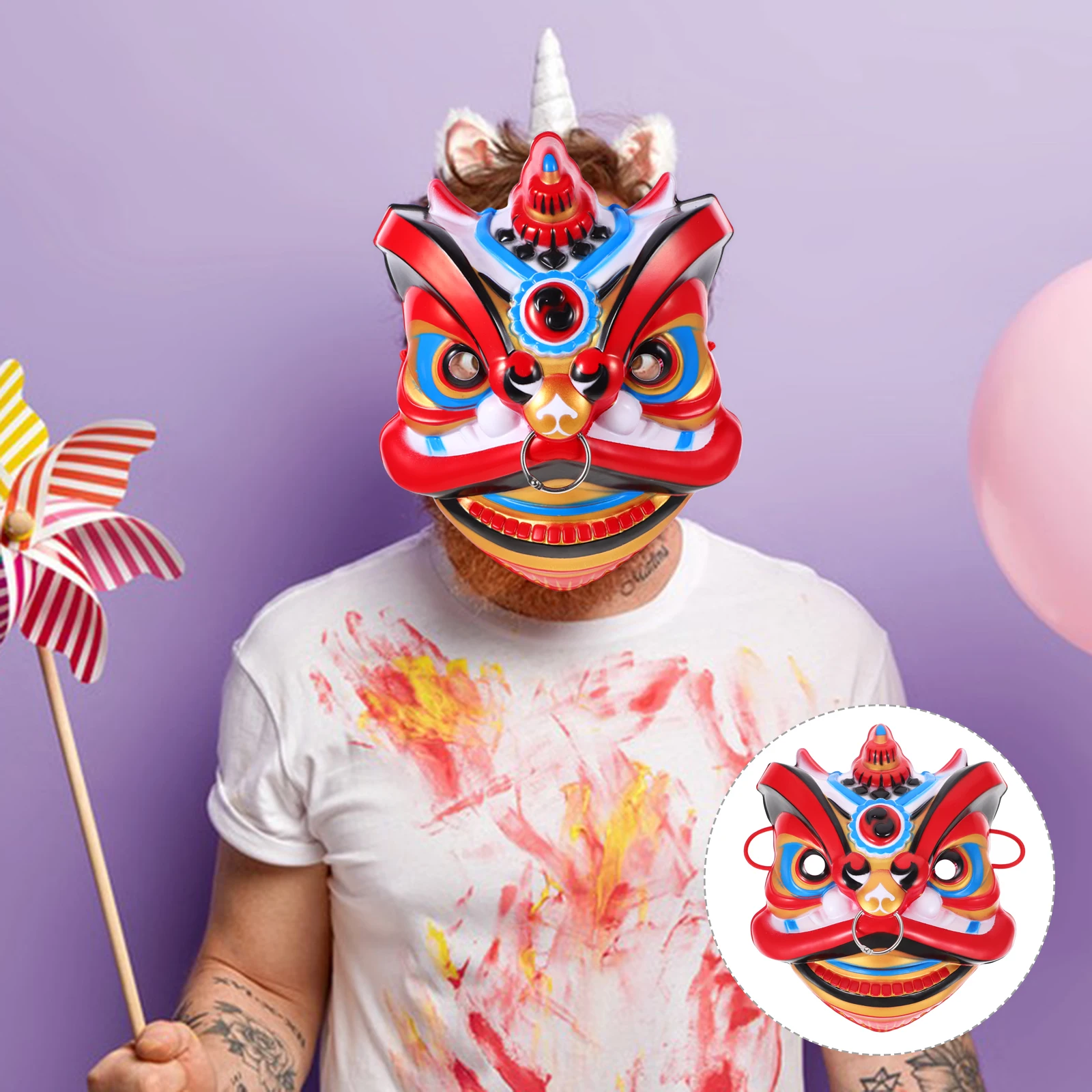 

Dancing Lion Mask Chinese Style Full Face Masquerade Party Cosplay Stage Performance Oriental Craftsmanship Dancing Lion Mask