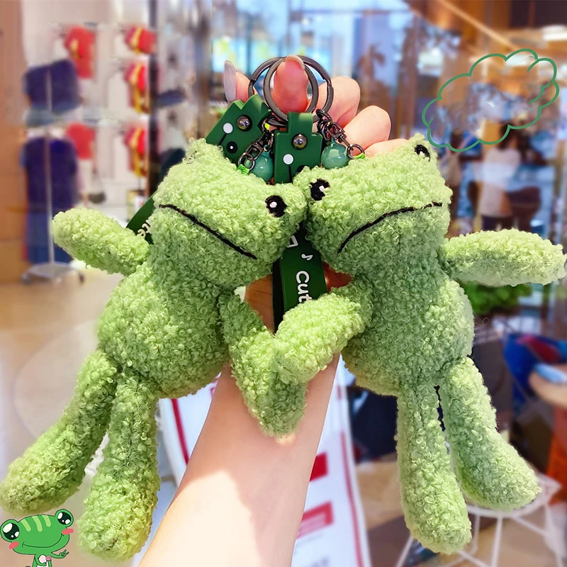 

1Pcs Cartoon Smiling Face Green Frog Plush Doll Keychain Pendant Fashion Coin Bag Ornaments Keyring Lanyard For Keys Kid Gift