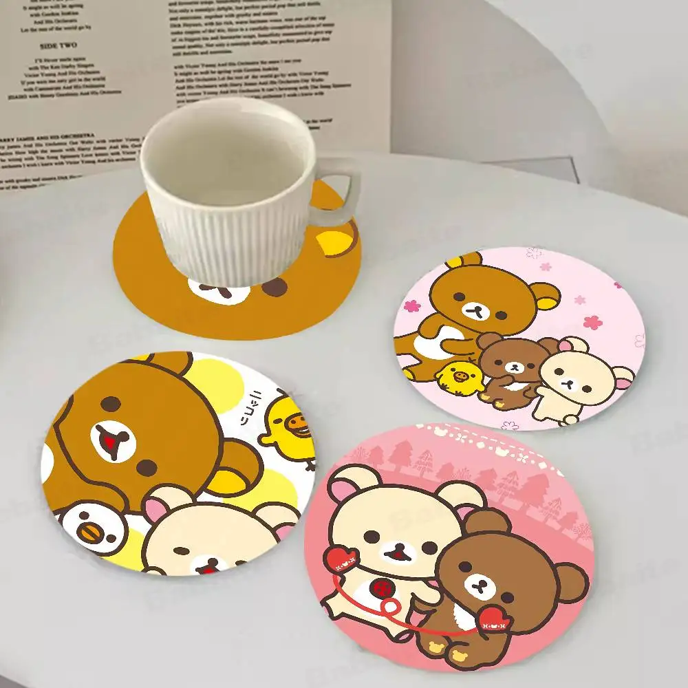 

Cute Cartoon Rilakkuma Themed Wooden Coaster Non-Slip Heat Resistant Dining Table Decoration Cafe Restaurant Unique Gift