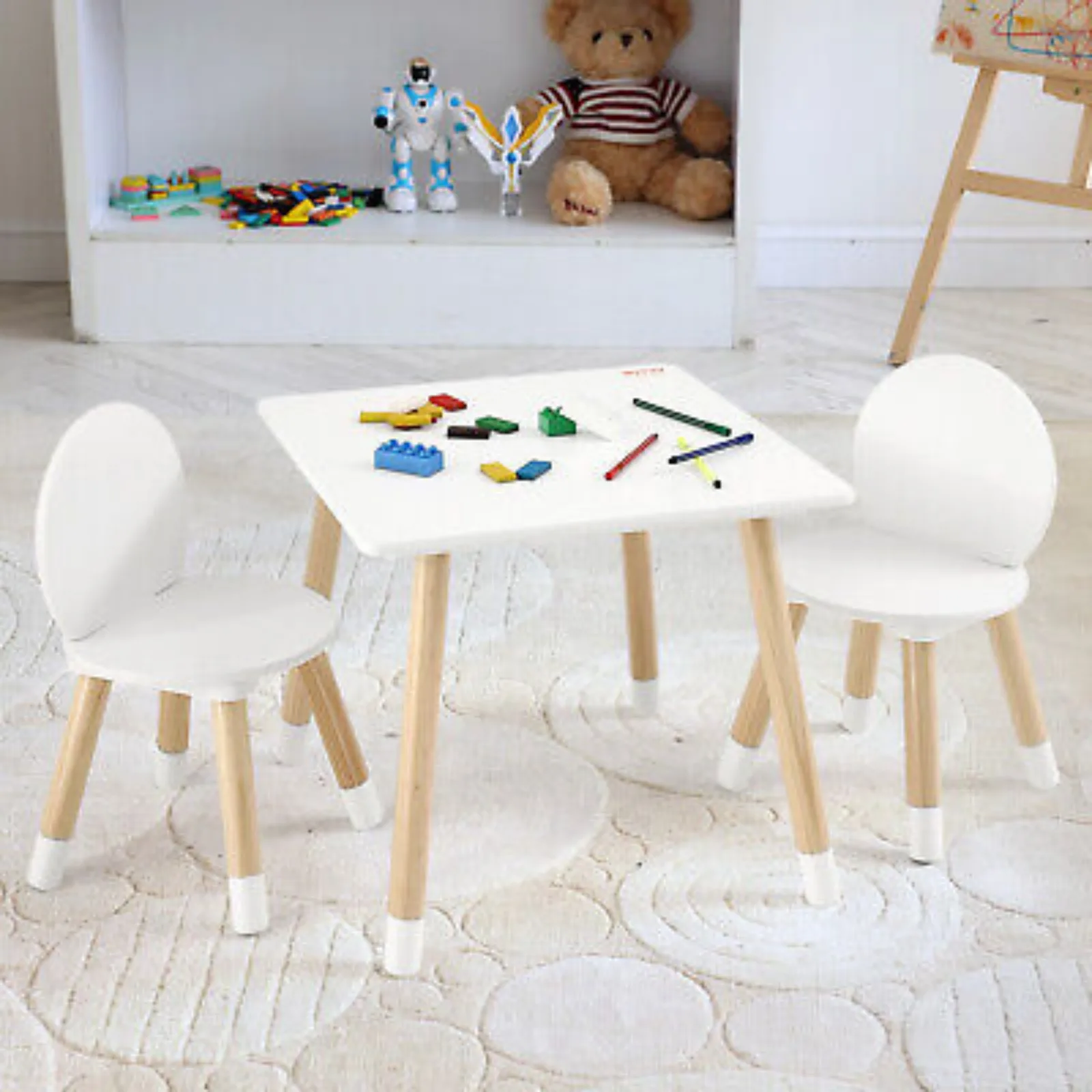 US Kids Table and 2 Chairs Set Kids Craft and Play Table Drawing Reading