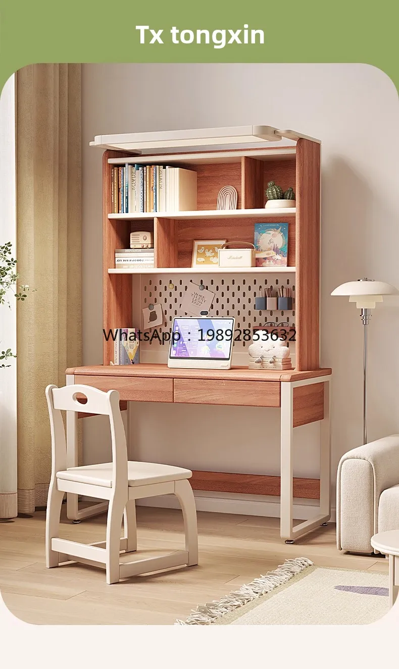 YFY Children's Study Desk for  Use Solid Wood Desk, Adjustable Height Desk and Chair Set, New Model with Large Light