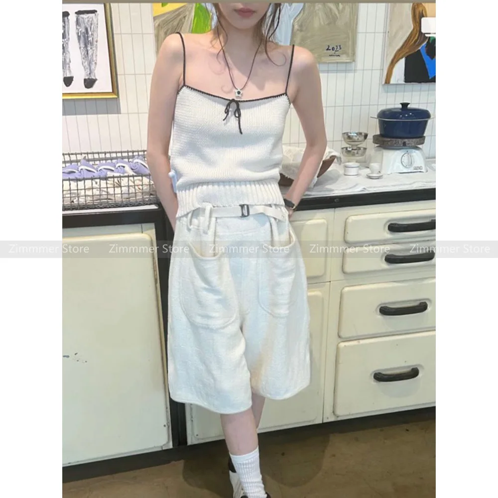 

White five-minute pants shorts female 2024 new explosion of summer versatile wide-legged pants high-waisted thin pants