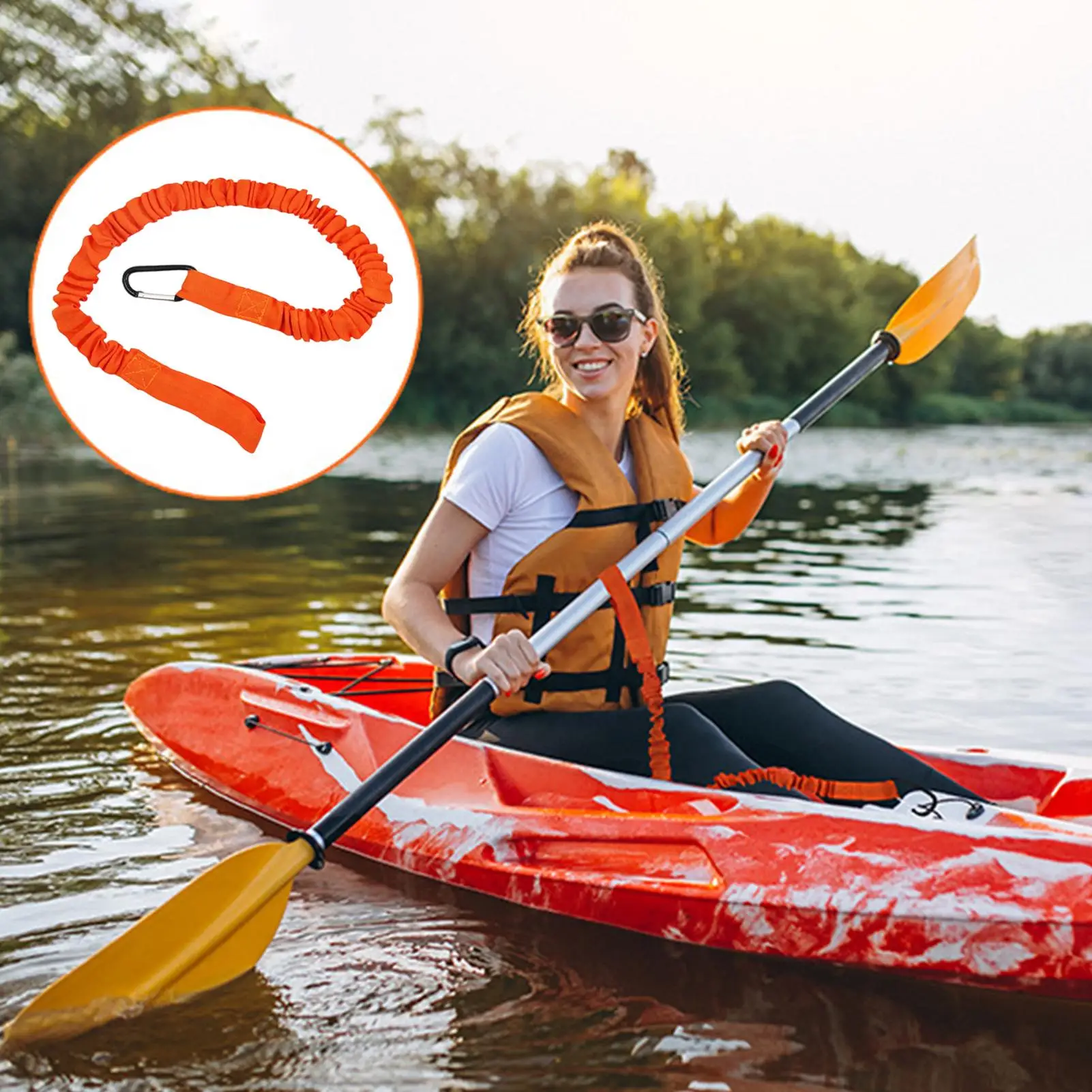 

5ft Stretchable Paddle Lanyard Reflective Kayak Leashs With Carabiner, Safety Paddle Holder For Kayaking Canoe Fishing Camping