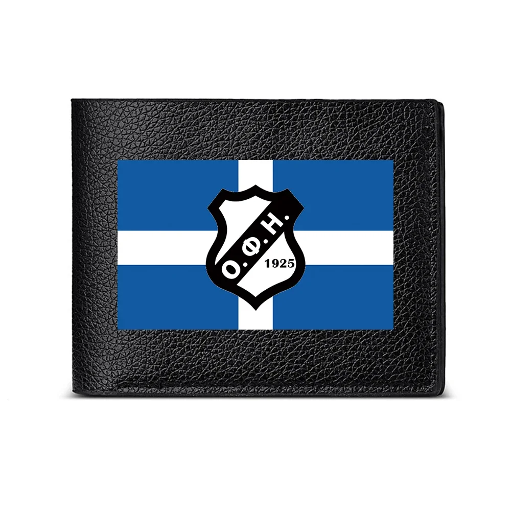 O O H 1925 Shield Emblem Blue White Stripe Design Men Wallet Card Holder Casual Business Fashion Print