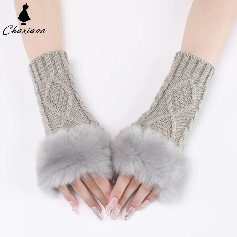 Wollen mouwhoes Winterarmwarmers Gebreide vingerloze handschoenen Armmouw voor dames Dikke warme wanten Harige armhoes