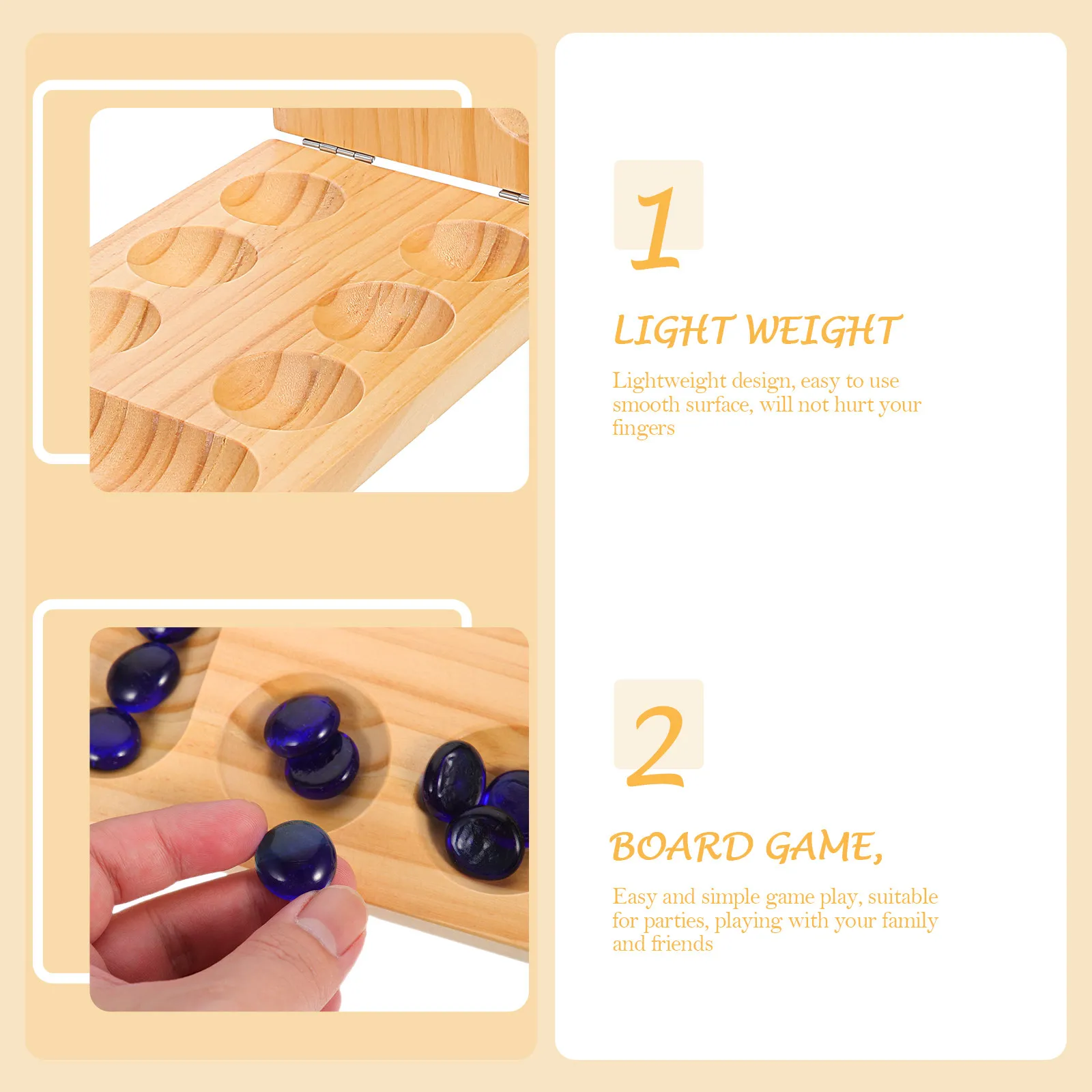 

1 Set Foldable Wooden Mancala Board Game Gemstone Chess Family Party Logic Training Play Mancala Board Game