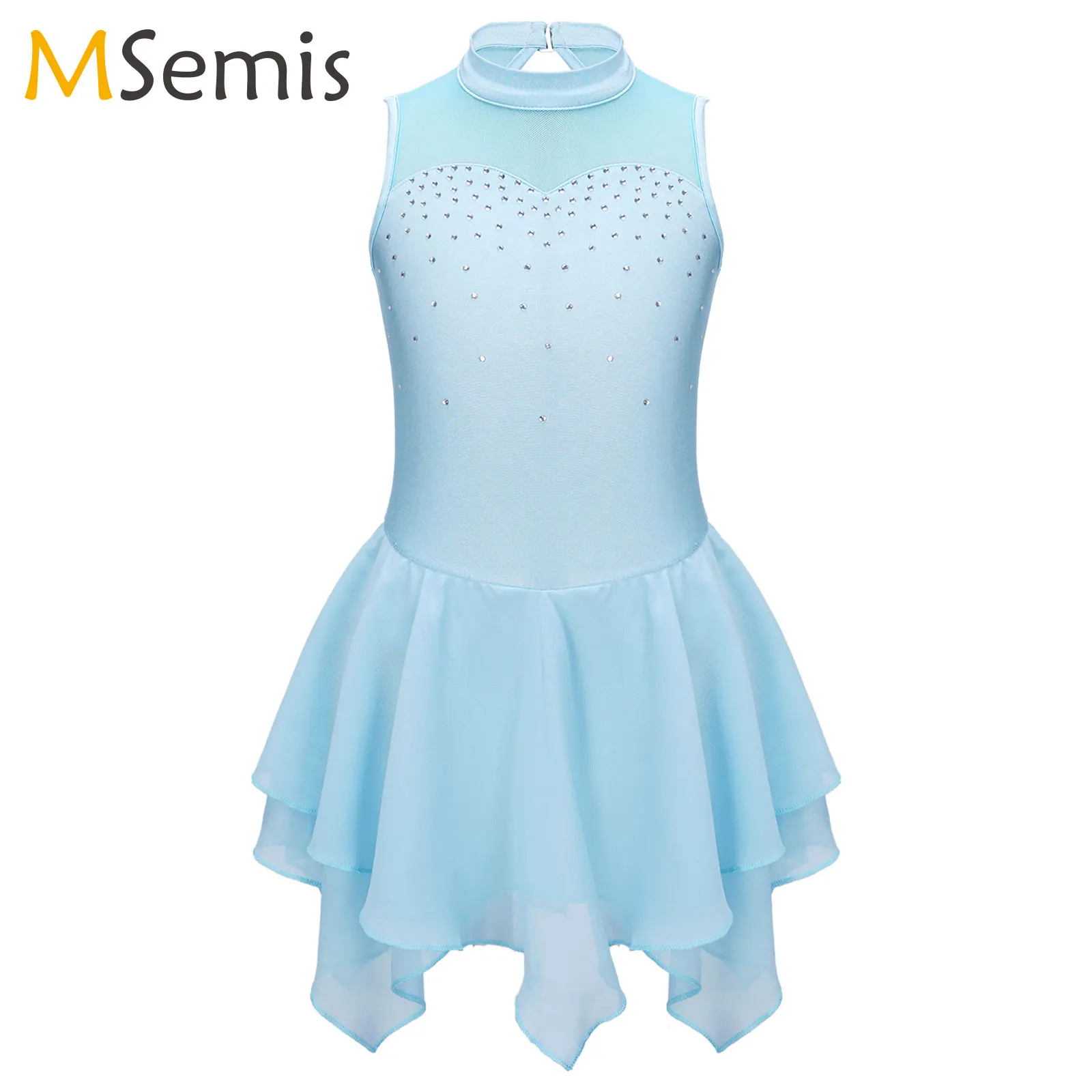 

Rhinestone Sequins Figure Ice Skating Dress for Girls Kid Ballet Dance Dress Child Gymnastics Leotard Lyrical Tutu Skirt Costume