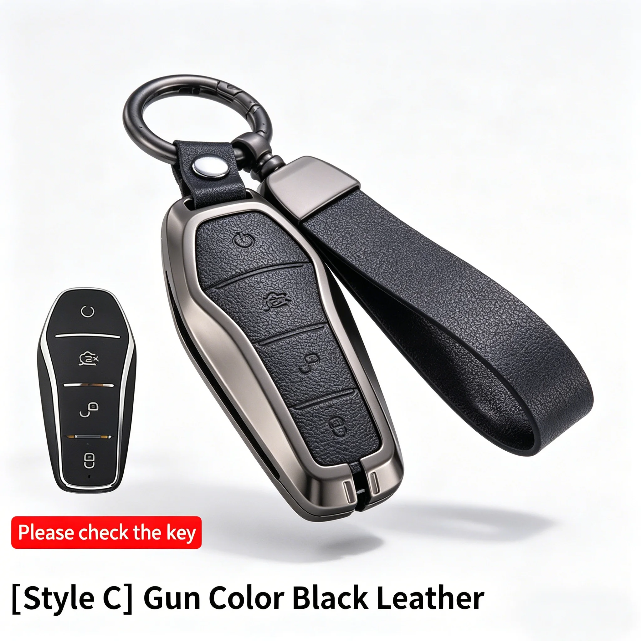 

Zinc Alloy Leather Key Fob Cover for BYD Dolphin Song Plus DM-i Yuan Pro Tang DM-i Destroyer 05, Protective Smart Key Shell with