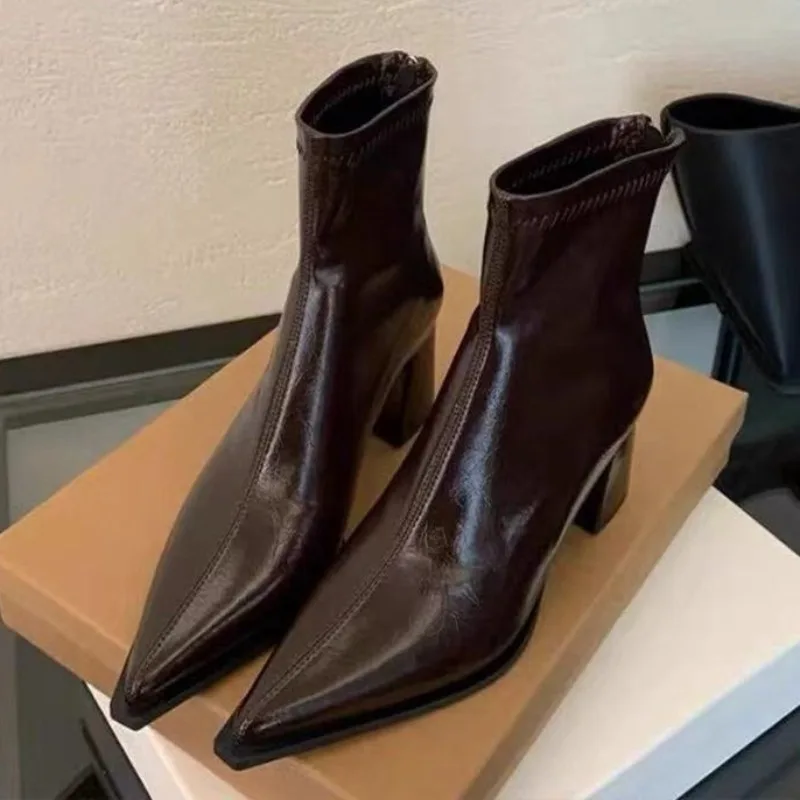 

Pointed Toe Women's High Heels Ankle Boots 2025 Designer Elegant Shoes Fashion Winter New Trends Short Boots Dress Party Pumps