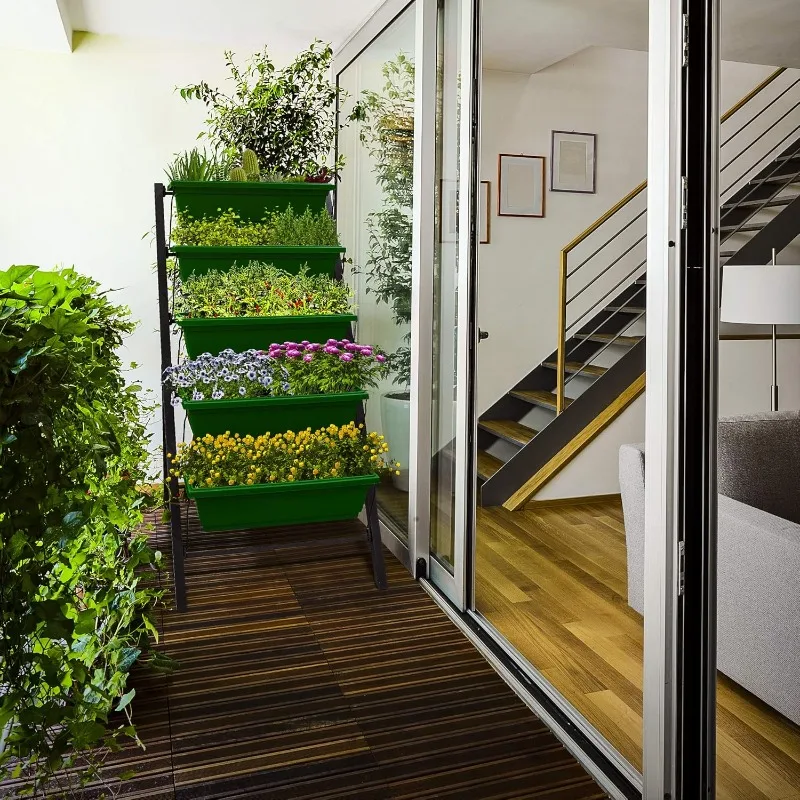 سرير حديقة مرتفع عموديًا بطول 4 أقدام مكون من 5 طبقات - آمن للطعام للفناء/الأعشاب الداخلية/النباتي