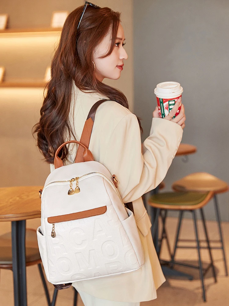 Ladies Travel Work Shoulder Bags 2024 New Leisure Women\'s PU Backpack Fashion Simple Large Capacity Backpack Purse Trend