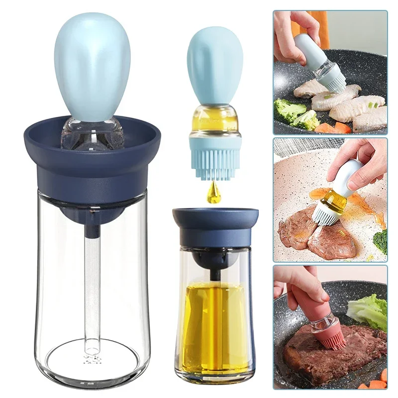 Hot Kitchen Oil Bottle Silicone Brush Control Quantitative with Barbecue Spray Bottle for BBQ Cooking Baking Oil Dispenser