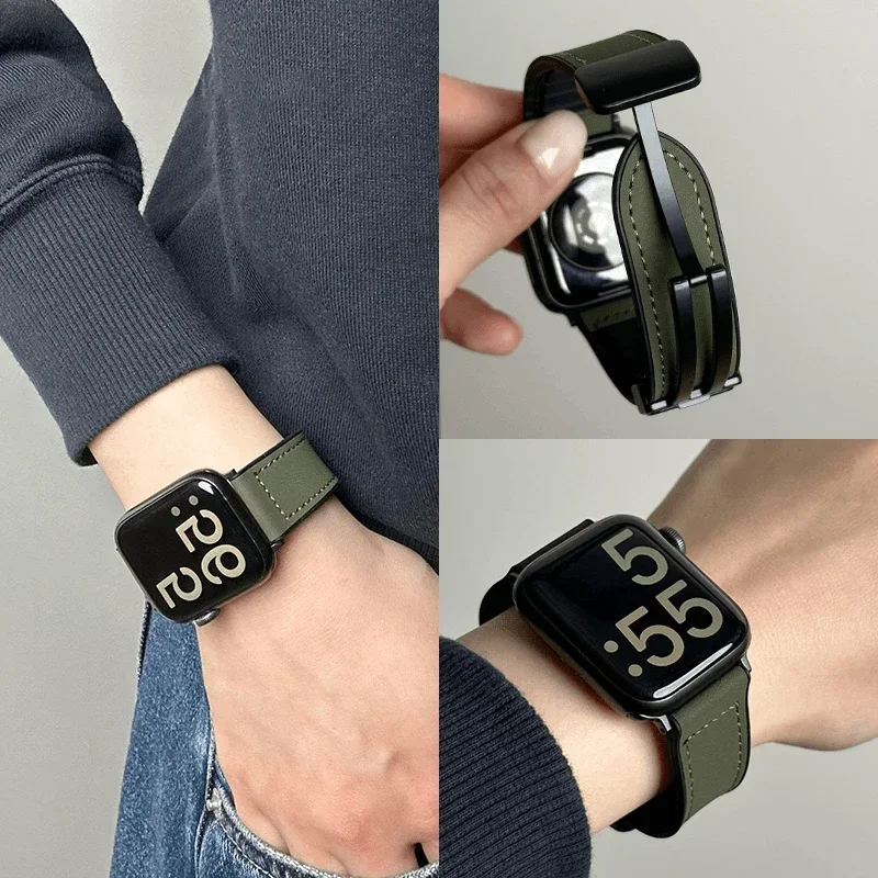 Apple Watch 밴드 용 실리콘 가죽 스트랩 49/44/42/45/38/40/41 iWatch Ultra 시리즈 용 액세서리 팔찌 10 9 8 7 SE 6 5 4