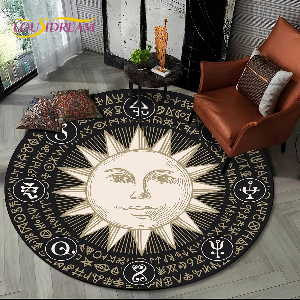 3D Mysteriou Sun Moon Tarot Mandala Magic Round Area Carpet Rug for Living Room Bedroom Kid Playroom Decor,Pet Area Rug Non-slip