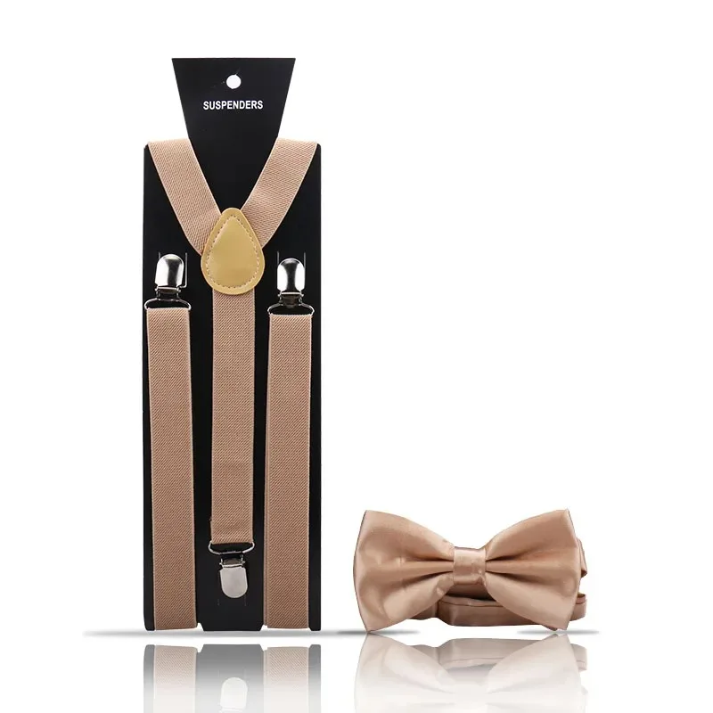 Fashion Mens Suspender Bow Tie Set Man Shirt Pants Dress Women Wedding Party Solid Color Suspender Suit Skirt With Braces Straps