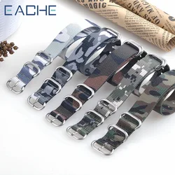 EACHE Camouflage Nylon Watch Straps 18mm 20mm 22mm 24mm Watch Band With Stainless Steel Silver Color Black Buckles