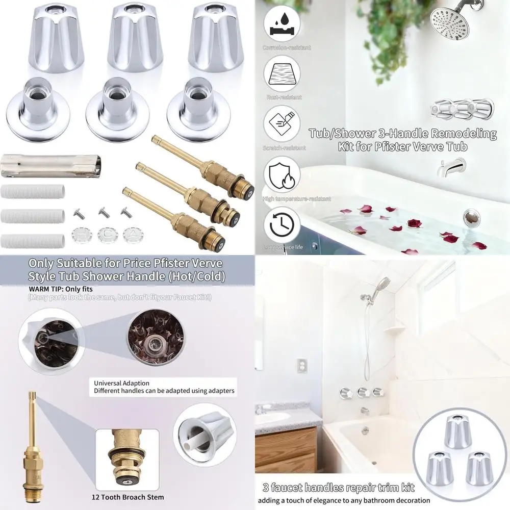 

3-Handle Bathtub and Shower Rebuild Trim Kit with Chrome Finish Knob Handles and Stems