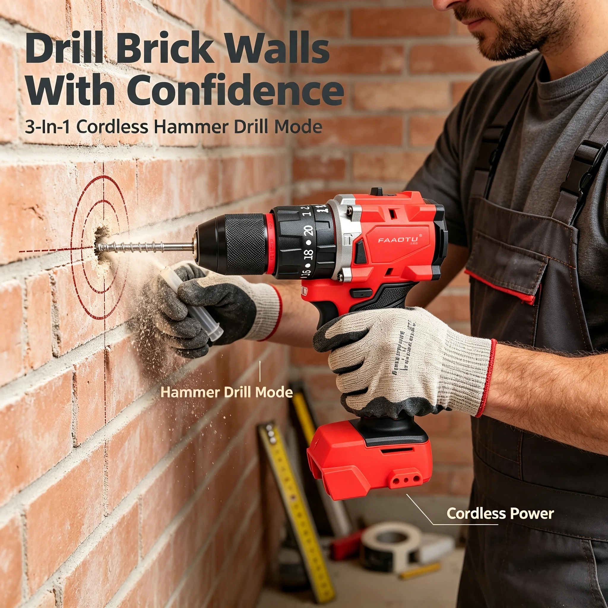 FAAOTU 10mm Brushless Drill Same Contour & Operation As MWQ Cordless Drill Bare Tool No Battery Suitable for MWQ 18V battery