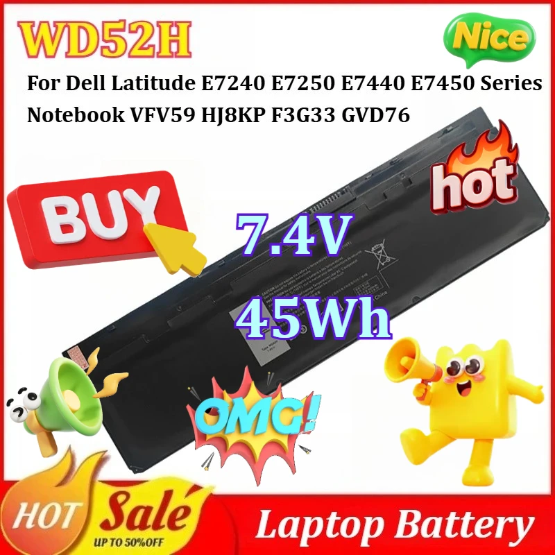 

WD52H 7.4V 45Wh Laptop Battery for Dell Latitude E7240 E7250 E7440 E7450 Series Notebook VFV59 HJ8KP F3G33 GVD76 VPH5X KWFFN