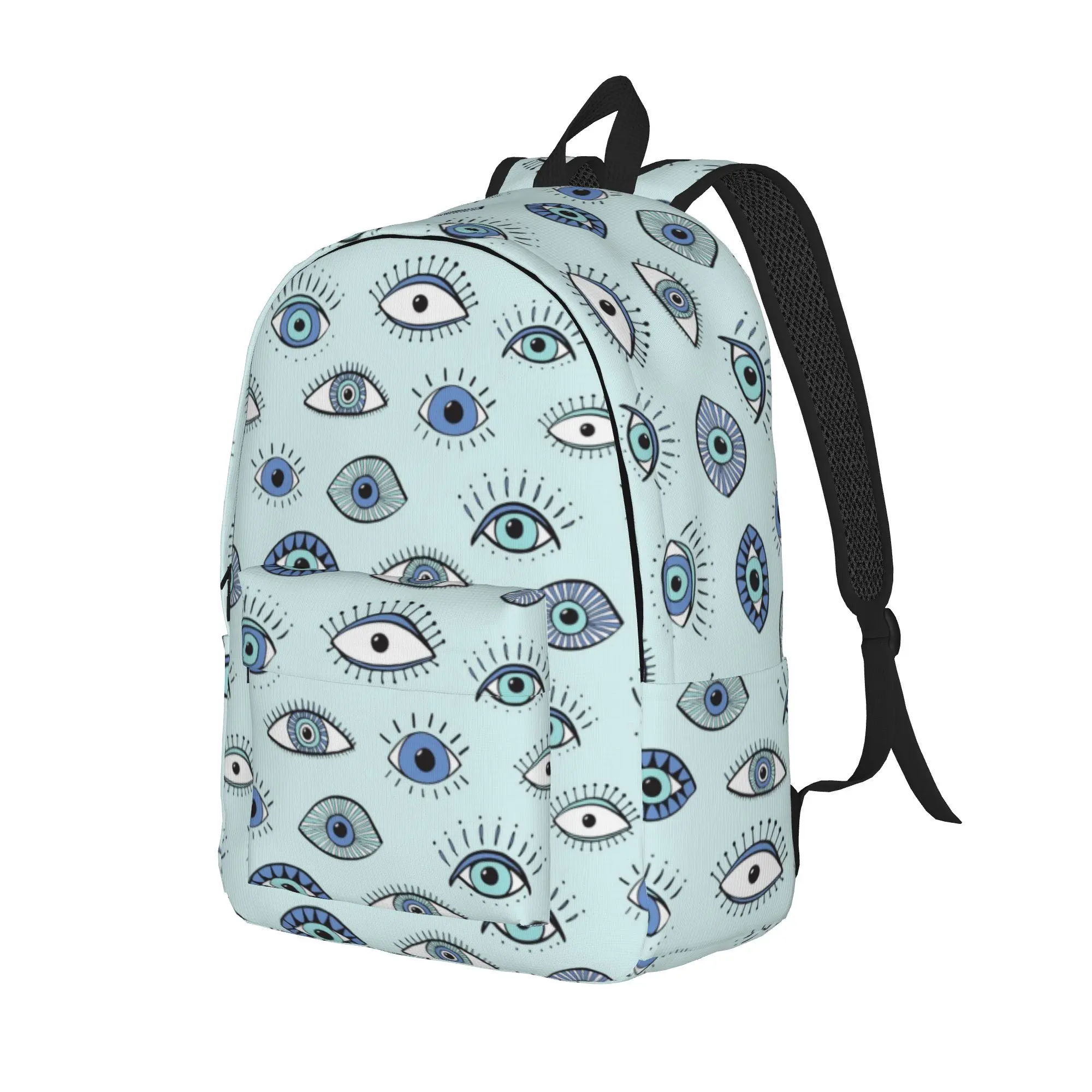 Evil eye! light blue Cool Backpack Sports High School Hiking Travel Evil Eye Blue  Boho Daypack Laptop Computer Shoulder Bag