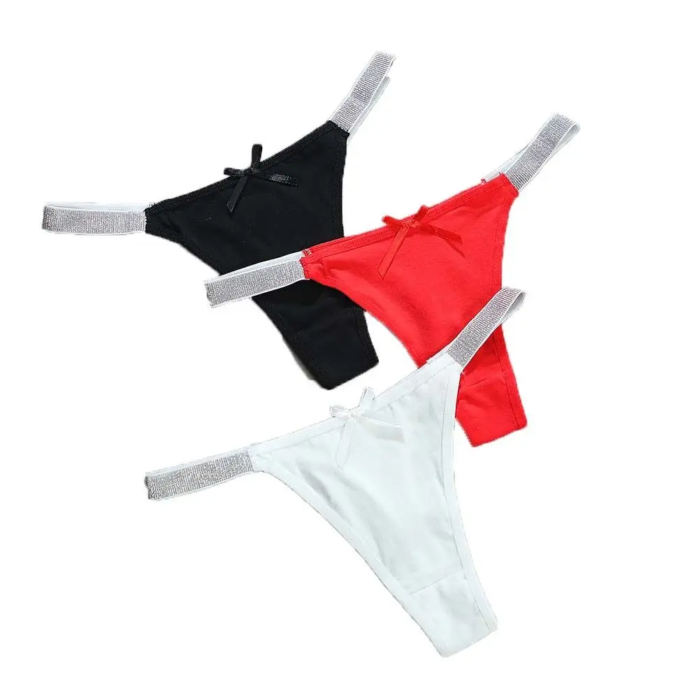 Breathable Low-waisted Bowknot Panties Silver Thin Belt Bow Women's Briefs Underwear Underpants Cotton Thong Beach