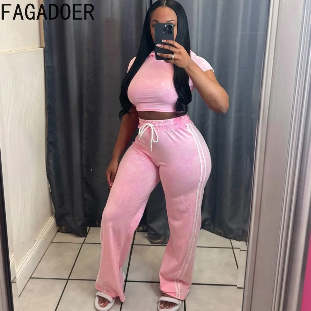 FAGADOER Autunno Nuovo Casual 2 Pezzi Set per Donna Stripe Patchwork Con Cappuccio Top e Pantaloni Tuta Femminile Abbigliamento Streetwear