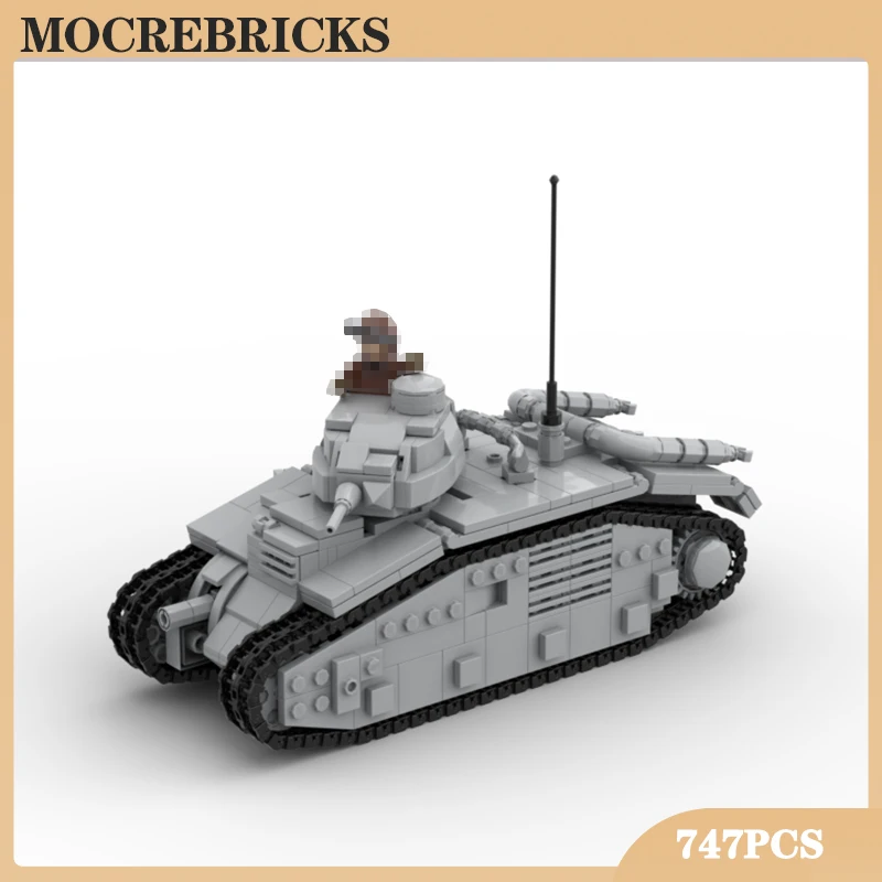 MOC Military Weapon Char B1 Tracked Heavy Tank Vehicle Building Blocks WWII M12 Gun Motor Carriage Model Bricks Toys for Kid