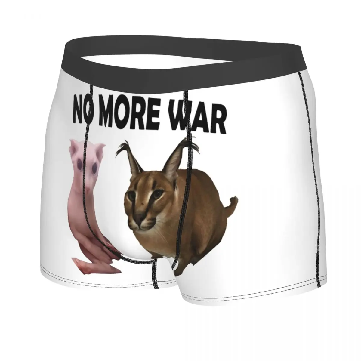 No More War Big Floppa And Bingus Underwear Men Breathable Funny Cat Meme Boxer Briefs Shorts Panties Soft Underpants For Homme