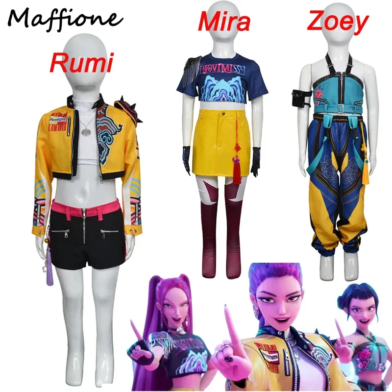 25COSKids Девушка Руми Зои Мира Охотник на демонов KPop Косплей Фантазия Костюм Детская Маскировка Ролевая Игра Наряд Хэллоуин
