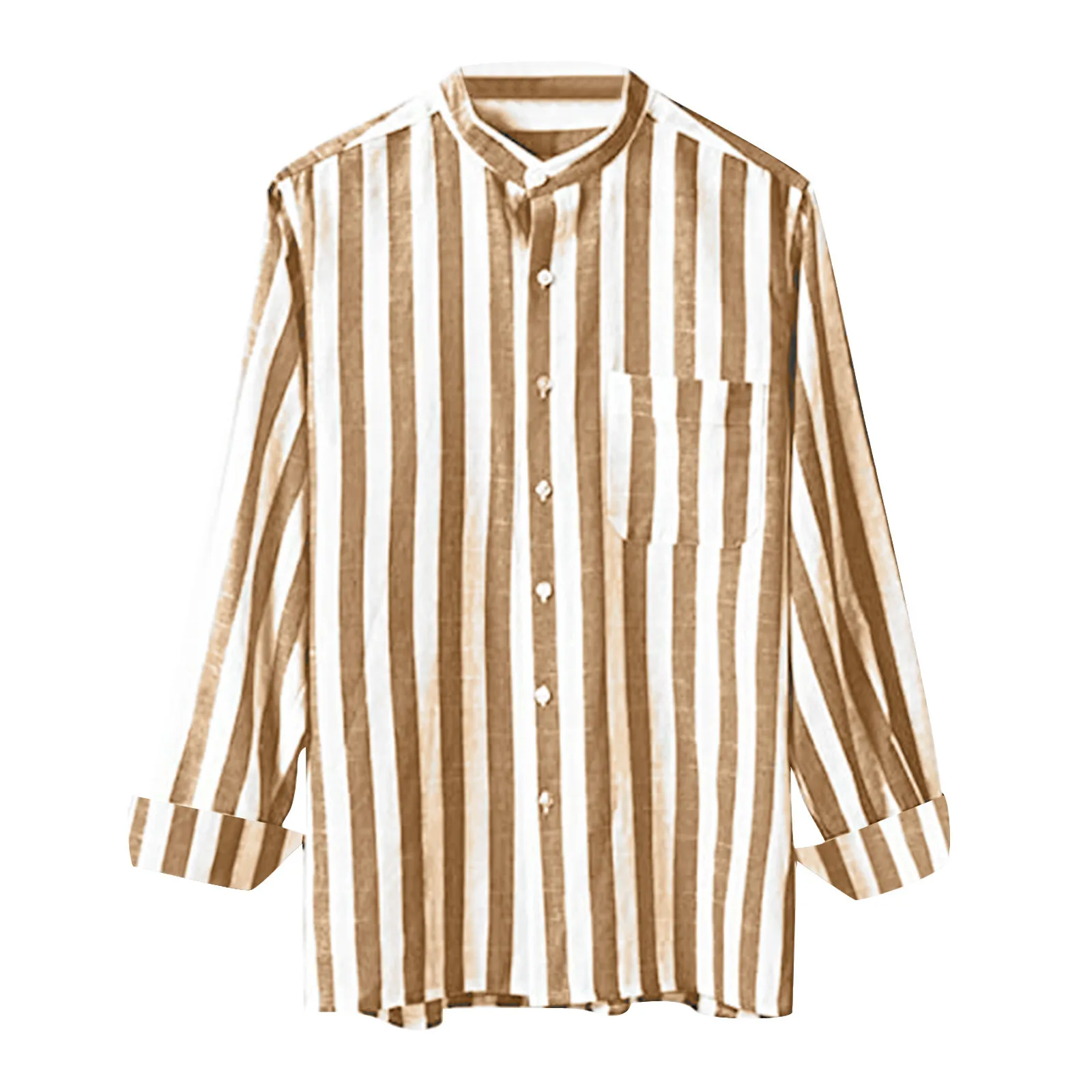 Plus Size Men Shirt Long Sleeve Loose High Elasticity Casual Dress-up Stripe Printing Striped Shirts Casual Linen Buckle Top