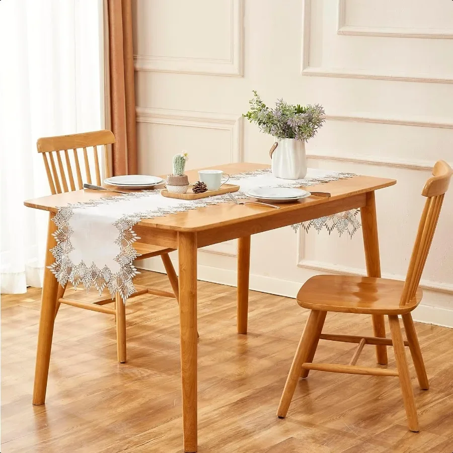 Runner da tavolo in lino naturale da 72 pollici, tonalità neutre della terra, pizzo beige, runner da tavolino artigianali, sciarpa drer per la primavera dell'est