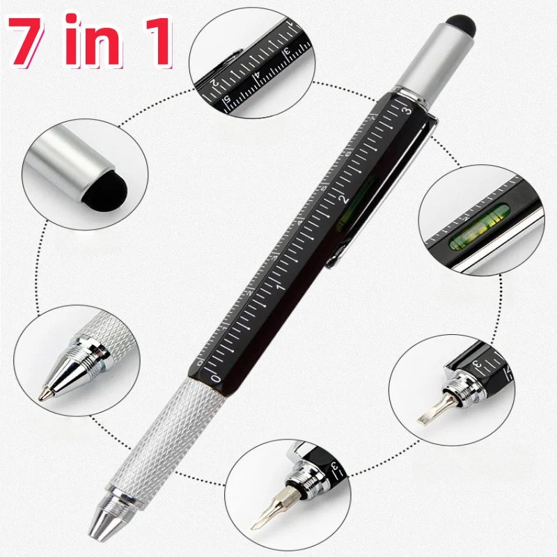 1/5pcs Multifunctional Pen Touch Screen Stylus Capacitive Pen with Screwdriver Ruler Levelgauge Handheld Tool Ballpoint Tools