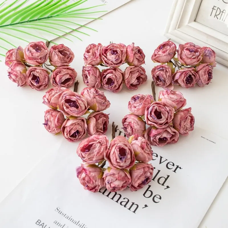 6 Stück Künstliche Blumen, Kunstseidenrosen mit Staubgefäßen für Weihnachtsgirlanden, Heimdekoration, Blumentöpfe, Hochzeitsbogen-Dekoration – Detail 6
