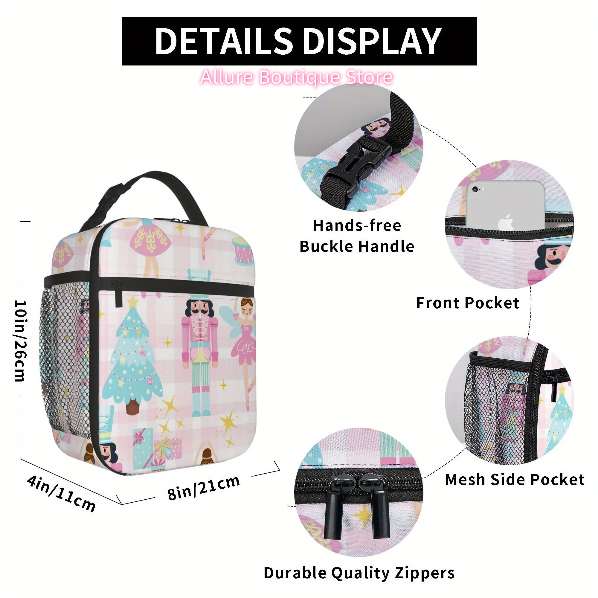 1pc, Nutcracker Ballet Christmas Theme Printed Thermal Bag Insulation Lunch Tote for Food Storage - Unisex Portable Reusable & L