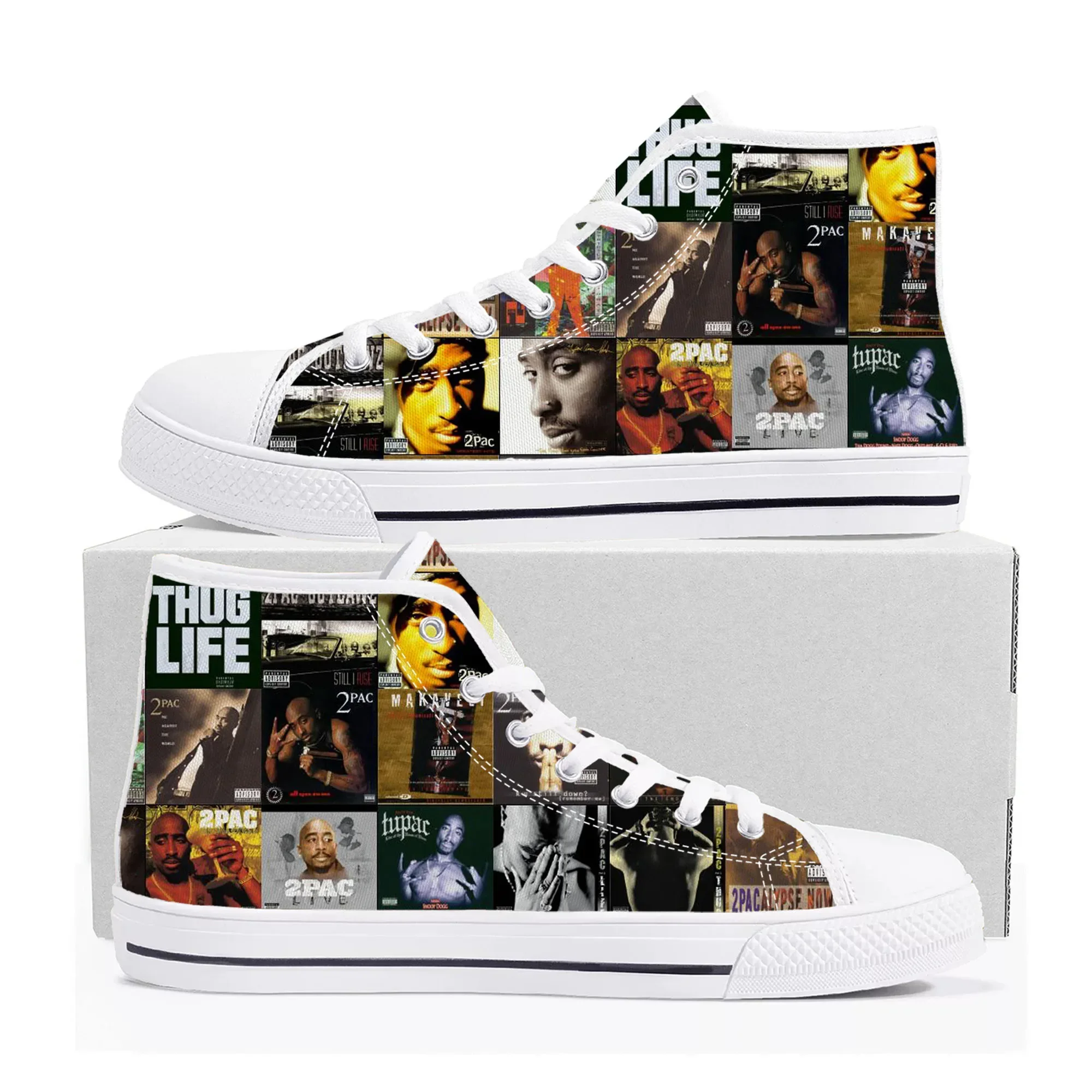 Rap 2Pac Tupac High Top High Quality Sneakers Mens Womens Teenager Canvas Sneaker All Eyez on Me Casual Couple Shoes Custom Shoe