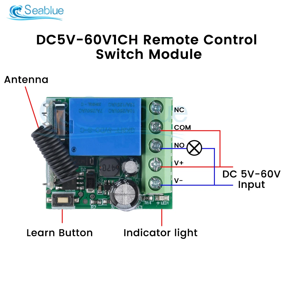 433Mhz DC 12V 5V-60V 10A 1CH Universal Wireless Remote Control Switch Relay Receiver Module RF Transmitter 433Mhz Remote Control