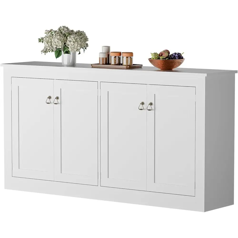 

White Wooden Kitchen Storage Cabinet with Coffee Bar and Accent Cabinet for Living and Dining Rooms, 57.5 Wide