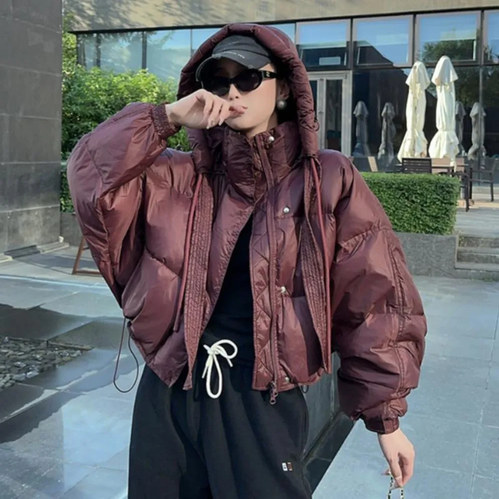 Thinken Short Hooded Down Cotton Jackets Korean Women's Long Sleeve Warm Female Parka Winter Loose Puffer Cotton-padded Coats