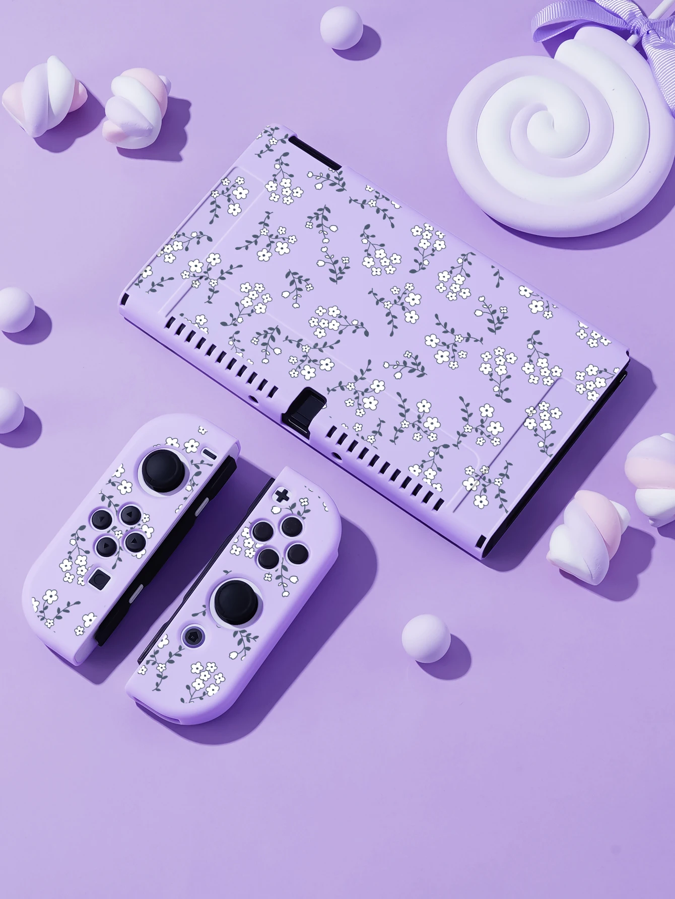 Flowers Case for Nintendo Switch OLED, NS Game Accessories,Handheld Separable Shell for NS Joycon, Panda Switch Oled Cover