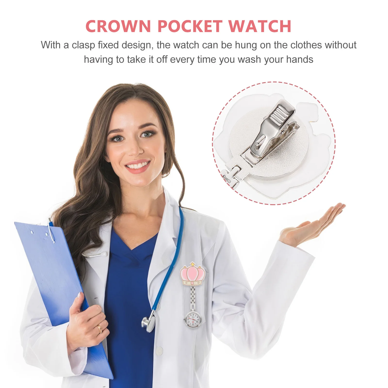 

Cute Cartoon Nurse Pocket Watch Large Clear Dial Design Clip on Style Portable Gift for Doctors and Nurses Crown Pocket Watch