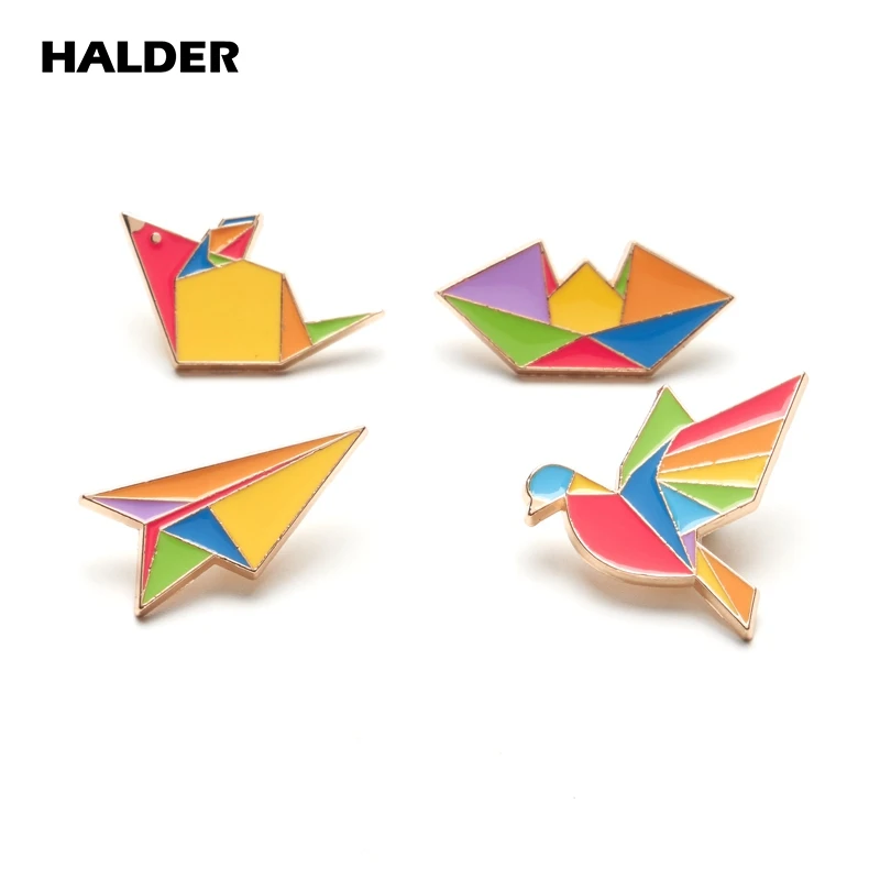 HALDER Rainbow Pin Origami Paper Airplane Paper Boat Enamel pin Origami Animal Bird Mouse Badge Backpack Lapel Pin Jewelry Gift