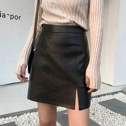 Gonna in pelle A fessura donna autunno inverno nuova gonna A- line Office Lady guaina gonna dimagrante A vita alta Mujer Faldas